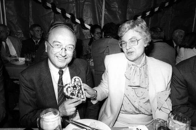 München 1989, Oktoberfestauftakt in Bonner Landesvertretung, Rupert Scholz und Dorothee Wilms (Bundesministerin für innerdeutsche Beziehungen, beide CDU)