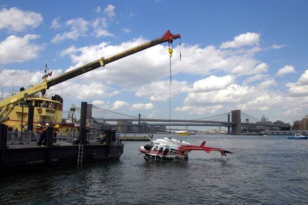 Lockheed Martin buying helicopter maker Sikorsky Aircraft File image: An Army Corps of Engineers vessel, the Hayward, removes the wreckage of a Sikorsky S76C helicopter that crashed into the East River at the Wall Street Heliport on June 14, 2005. The Lockheed Martin Corp. will buy Sikorsky Aircraft from United Technologies for $9 billion. (  RichardxB.xLevine