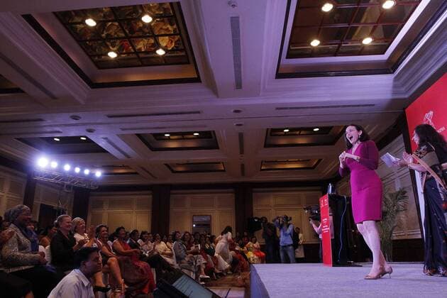 NEW DELHI, INDIA - JULY 2: Facebook Chief Operating Officer (COO) Sheryl Sandberg attends an interactive session organized by FICCI Ladies Organisation, on July 2, 2014 in New Delhi, India. Sandberg is expected to meet Prime Minister Narendra Modi during her ongoing India visit. She said, India is an emerging global economic power, has the potential to become the largest economy in the world. She said, Facebook will also increase its investments in India, where it has one of its four global development centres. (Photo by Sanjeev Verma Hindustan Times ) Facebook Chief Operating Officer Sheryl Sandberg Attends FICCI Interactive Session