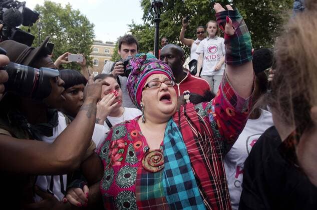 Aug. 7, 2015 - London, London, UK - LONDON, UK. Kids Company founder, CAMILLA BATMANGHELIDJH participates in a Kids Company protest on Whitehall after the charity closed on Wednesday, London, Friday 07 August 2015. London UK  - ZUMAl94_