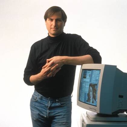 April 4, 1994 - Cupertino, California, U.S. - STEVE PAUL JOBS, 39, CEO and co-founder of Apple Computer Corporation, Jobs is leaning on a monitor, which is on top of his newest product : the Apple Power Macintosh 6100, a revolutionary workstation-class personal computer line. Replacing Apple s Quadra. Job a pioneer of the personal computer revolution with S. Wozniak, became a multimillionaire before the age of 30. Subsequently started the NeXT Corporation to provide an educational system at a reasonable price, but found that software was a better seller than hardware. Then funded Pixar, sold it to Disney before coming back to Apple. Cupertino U.S. - ZUMAh19_
