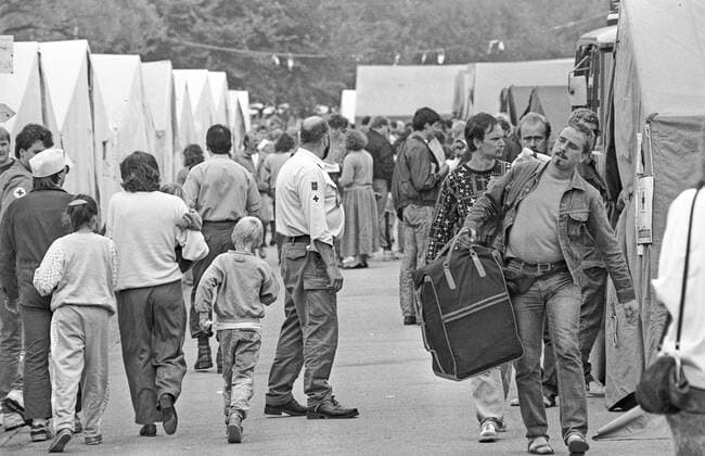 Flüchtlingslager in Landkreis Passau, in Bayern, für DDR-Flüchtlinge, die über Ungarn und Österreich in die Bundesrepublik geflohen sind,