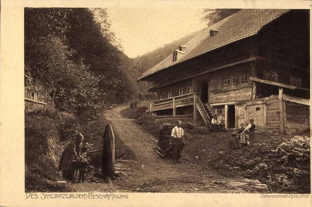 Des Schwarzwälders Beschäftigung, Bauer mit Holz auf der Karre !AUFNAHMEDATUM GESCHÄTZT!