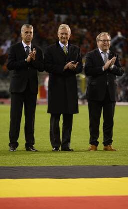 - BRUSSELS, BELGIUM: Bosnian football president Elvedin Begic, King Philippe - Filip of Belgium and KBVB-URBSFA Belgium soccer union chairman Francois De Keersmaecker and Belgian team pictured before a Euro 2016 qualification games between Belgian national soccer team Red Devils and Bosnia and Herzegovina, Thursday 03 September 2015, in Brussels King Baudouin stadium (Stade Roi Baudouin - Koning Boudewijnsatdion). Tuesday  DIRKxWAEM 04692889