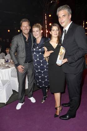 Andreas Kuhlage, Anke Harnack, Linda Zervakis und Jens Hardeland bei der Verleihung vom Deutschen Radiopreis 2015 im Schuppen 52. Hamburg, 03.09.2015 Foto:xU.xGlockmannx xFuturexImage