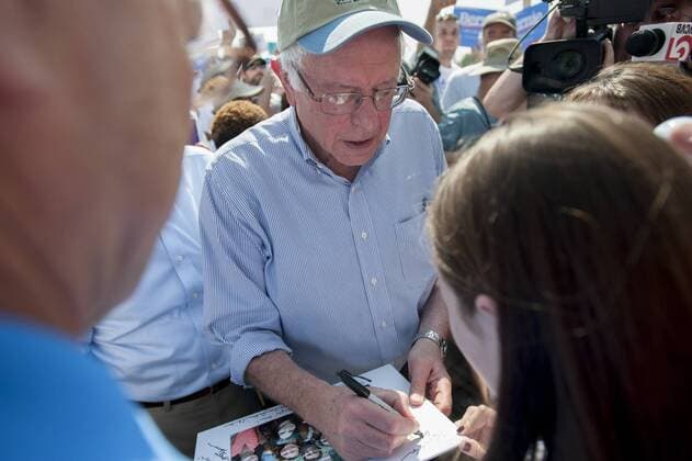 Sept. 7, 2015 - Milford, New Hampshire, U.S - Presidential candidate and U.S. Senator BERNIE SANDERS meets with supporters during the 67th Annual Milford Labor Day Parade Monday. Milford U.S. - ZUMAm153
