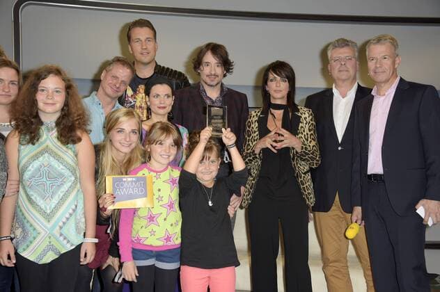 Die Preisträger mit der Jury DJ Antoine, Mrs Greenbird, Nena und Peter Kloeppel bei der Preisverleihung der RTL Com.mit Awards 2015 auf der IFA. Berlin, 09.09.2015 Foto:xFredericx xFuturexImage