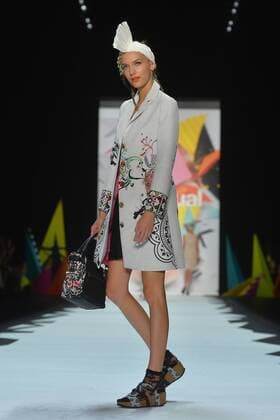 A model walks on the runway at the Desigual Fashion Show at IMG New York Fashion Week: The Shows Spring Summer 2016 Collections in New York City on September 10, 2015.  NYP20150910112 ANDREAxHANKS