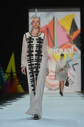 A model walks on the runway at the Desigual Fashion Show at IMG New York Fashion Week: The Shows Spring Summer 2016 Collections in New York City on September 10, 2015.  NYP20150910113 ANDREAxHANKS