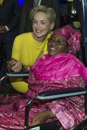 Milano, 11 9 2015 - Building the Peace Award - Sharon Stone and Hawa Abdi Dhiblawe (Mama Hawa), the gynecologist who created a hospital where care all without distinction of clans in Somalia  0