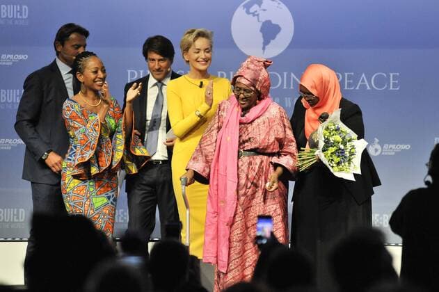Milano PILOSIO BUILDING PEACE AWARD 2015 PICTURED: Dario Roustayan Sharon Stone HAWA ABDI  RiccardoxGiordano