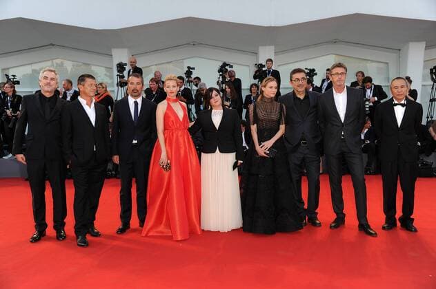 72nd Venice Film Festival, Red carpet Awards Ceremony Pictured : Alfonso Cuaron - Presidente, Elisabeth Banks, Emmanuel Carrere, Nuri Bilge Ceylan, Hou Hsiao-hsien, Diane Kruger, Francesco Munzi, Pawel Pawlikowski, Lynne Ramsay  AlbertoxTerenghi Veneziax2015