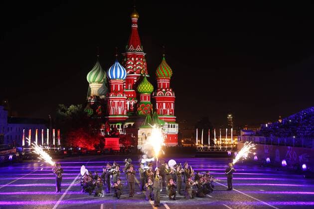 MOSCOW, RUSSIA. SEPTEMBER 13, 2015. St. Basil s Cathedral seen during the closing ceremony for the 2015 Spasskaya Tower International Military Music Festival in Moscow s Red Square. Sergei Bobylev TASS  TS00D9F7