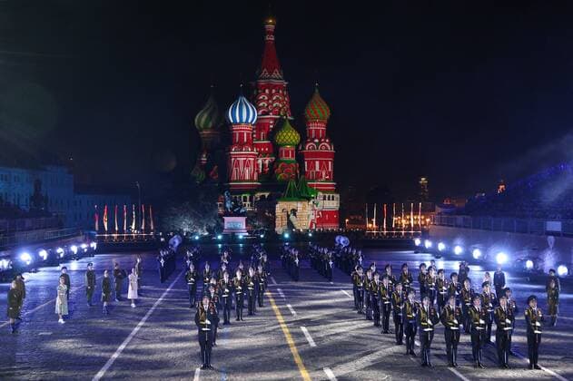 MOSCOW, RUSSIA. SEPTEMBER 13, 2015. St. Basil s Cathedral seen during the closing ceremony for the 2015 Spasskaya Tower International Military Music Festival in Moscow s Red Square. Sergei Bobylev TASS  TS00D9D9