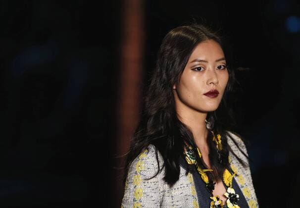 (150917) -- NEW YORK, Sept. 16, 2015 -- Chinese model Liu Wen displays a creation of Anna Sui Spring Summer 2016 collection during the New York Fashion Week in New York, the United States, on Sept. 16, 2015. ) U.S.-NEW YORK-FASHION WEEK-ANNA SUI QINxLANG 