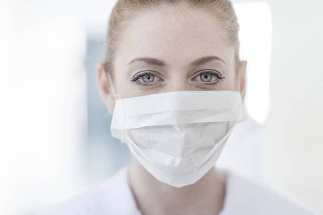 Portrait of nurse in hospital wearing mask model released Symbolfoto property released  ZEF006067