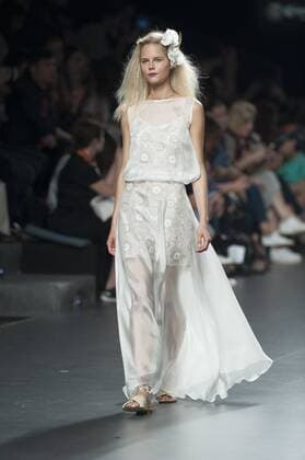 Sept. 18, 2015 - Madrid, Madrid, Spain - A model showcases designs by Duyos on the runway at the Duyos show during Mercedes-Benz Fashion Week Madrid Spring Summer 2016 at Ifema on September 18, 2015 in Madrid, Spain. Madrid Spain  - ZUMAn230