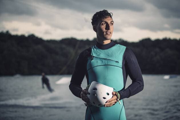 Portrait of young wakeboarder with safety helmet model released Symbolfoto property released  MADF000490