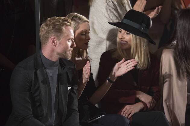London, UK. 20 09 2015. L-R: Ronan Keating, Storm Keating (formerly Storm Uechtritz) and Mollie King attend the London Fashion Week SS16 ready-to-wear runway show of label Pringle of Scotland at the St Pancras Renaissance Hotel. London Fashion Week, Pringle of Scotland, London, UK 