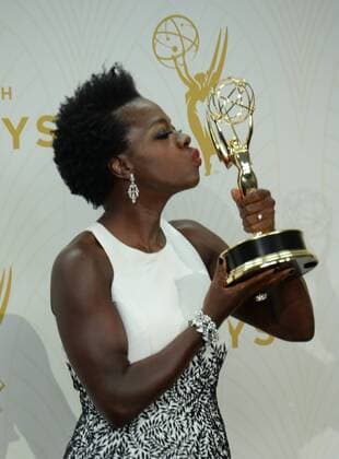 Actress Viola Davis, winner of Outstanding Lead Actress in a Drama Series for How to Get Away With Murder, holds her Emmy at the 67th Primetime Emmy Awards in the Microsoft Theater in Los Angeles on September 20, 2015.  LAP20150920272 JIMxRUYMEN