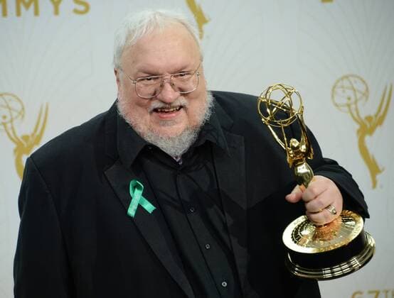Writer George R. R. Martin, winner of Outstanding Drama Series for Game of Thrones holds his Emmy at the 67th Primetime Emmy Awards in the Microsoft Theater in Los Angeles on September 20, 2015.  LAP201509202001 JIMxRUYMEN