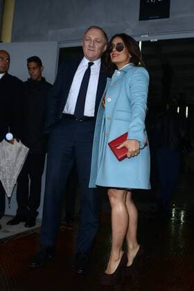 Milano, Guests arrivals at the Gucci Fashion Show during Milan Fashion Week. Pictured: Francois Henry Pinault, Salma Hayek  SimonexComi