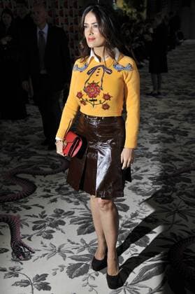 Milan Fashion Week, Women Spring Summer 2016. Milano, Moda Donna, Primavera Estate 2016.GUCCI arrivals Pictured: salma hayek  RiccardoxGiordano