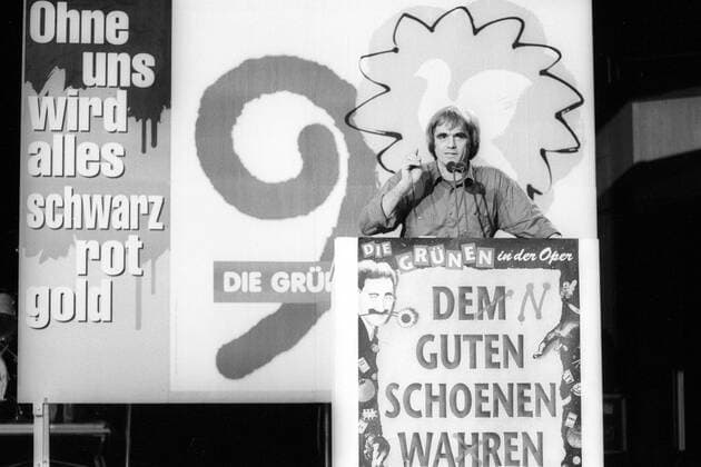 Wahlkampfabschluss der Grünen in der Alten Oper zu Frankfurt am Main: Hans-Christian Ströbele am Rednerpult