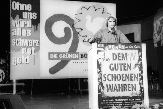 Wahlkampfabschluss der Grünen in der Alten Oper zu Frankfurt am Main: Hans-Christian Ströbele am Rednerpult