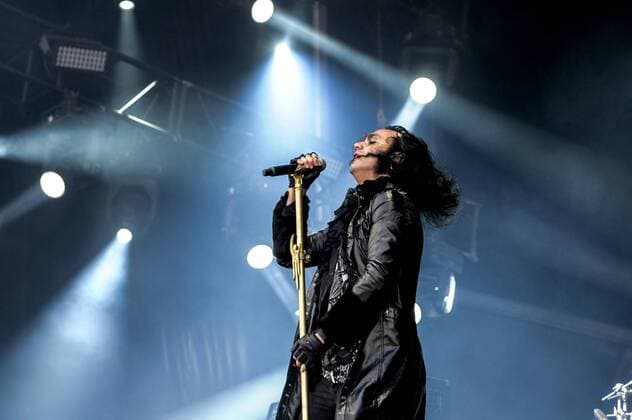 RIO DE JANEIRO, Brazil - 09 25 2015: ROCK IN RIO 2015 - The MOONSPELL + DERRICK GREEN Band performs at Sunset Stage on five days of the festival, during Rock in Rio 2015.  MarceloxCortes