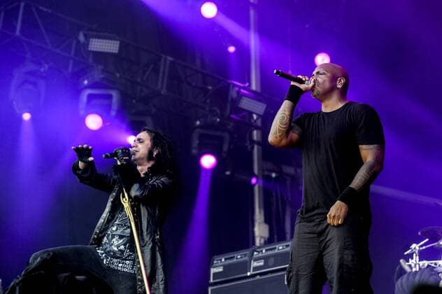 RIO DE JANEIRO, Brazil - 09 25 2015: ROCK IN RIO 2015 - The MOONSPELL + DERRICK GREEN Band performs at Sunset Stage on five days of the festival, during Rock in Rio 2015.  MarceloxCortes