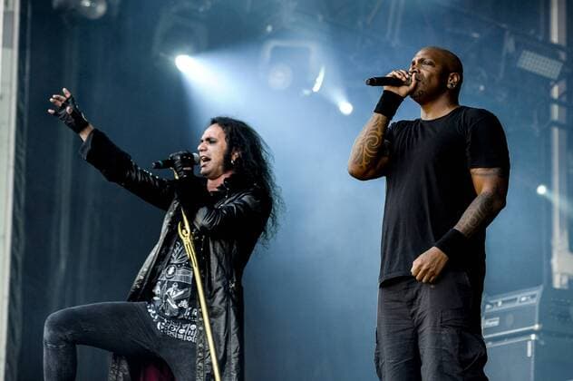 RIO DE JANEIRO, Brazil - 09 25 2015: ROCK IN RIO 2015 - The MOONSPELL + DERRICK GREEN Band performs at Sunset Stage on five days of the festival, during Rock in Rio 2015.  MarceloxCortes