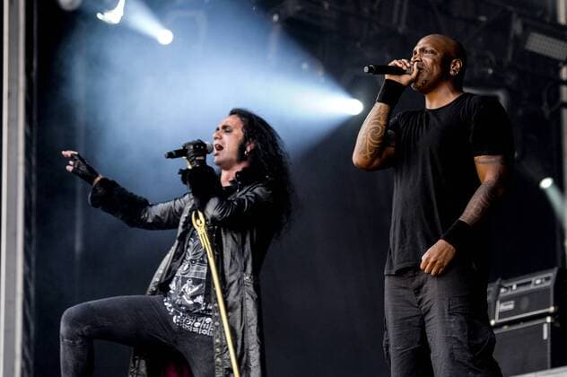 RIO DE JANEIRO, Brazil - 09 25 2015: ROCK IN RIO 2015 - The MOONSPELL + DERRICK GREEN Band performs at Sunset Stage on five days of the festival, during Rock in Rio 2015.  MarceloxCortes