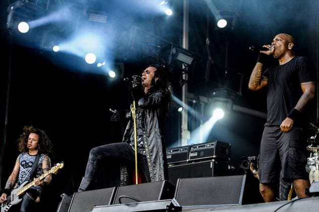 RIO DE JANEIRO, Brazil - 09 25 2015: ROCK IN RIO 2015 - The MOONSPELL + DERRICK GREEN Band performs at Sunset Stage on five days of the festival, during Rock in Rio 2015.  MarceloxCortes