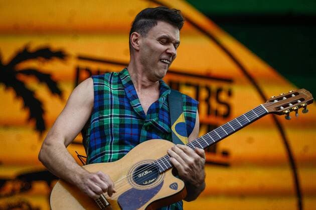 RIO DE JANEIRO, Brazil - 09 24 2015: ROCK IN RIO 2015 - BROTHERS IN BRAZIL - Jo?o Suplicy of Brothers In Brazil, the Sunset Stage at Rock in Rio 2015.  Andr?xHorta