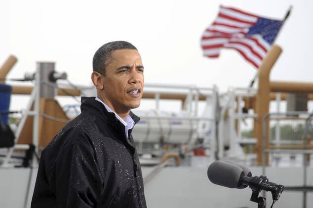 May 2, 2010 - Venice, LA, United States of America - U.S. President Barack Obama addresses the media during a visit to see first hand the BP Deepwater Horizon oil spill and thank volunteers and government workers for their efforts containing and cleaning up the disaster May 2, 2010 in Venice, Louisiana. Venice United States of America - ZUMAp138