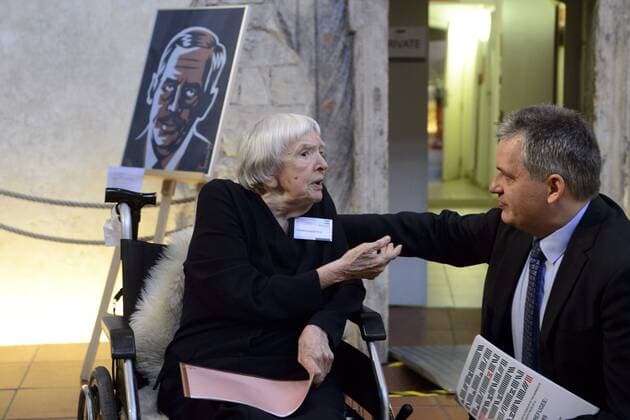 Russian human rights activist and winner of Vaclav Havel Human Rights Prize Lyudmila Alekseyeva (left) speaks with Czech Minister for Human Rights and Equal Opportunity Jiri Dienstbier during the conference called The Story of a Refugee: Europe of Dreams and Reality, in Prague, Czech Republic, on September 30, 2015. (CTKxPhoto MichalxKamaryt) CTKPhotoP201509300270201  kmt 4