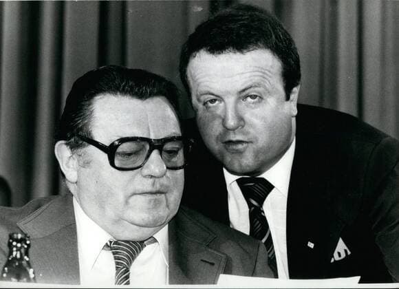 Dec. 26, 1981 - For your files: Here we let you have a picture for your file. It shows Franz Josef Straub (Franz Josef Strauss - l.), chairman of the Christlich Soziale Union (CSU), together with the General Secretary of this party. Gerold Tandler (Gerold Tandler). As known, since some time there are rumors, that the CSU (now associated with the CDU) will be separated of CDU and extedn itself as 4 party (besides of SPD, CDU and FDP) allover the Federal Republic of Germany (now the CSU in the other parts of the Federal Republic). (Picture was taken at CSU-party-meeting June 78 in Munich) - ZUMAk09_