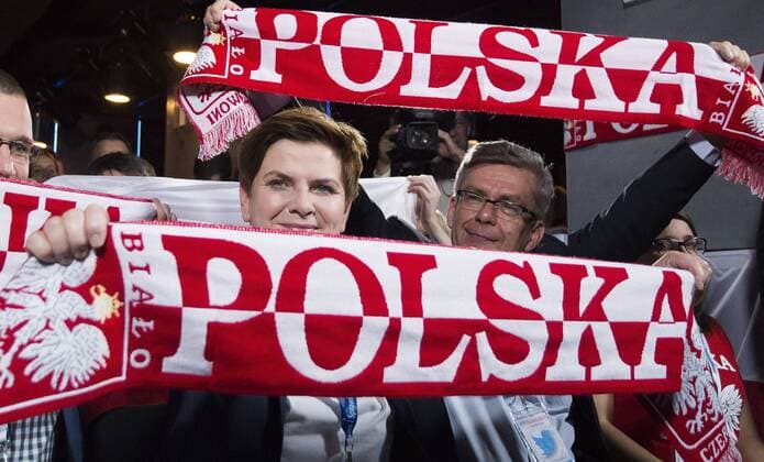 Oct. 8, 2015 - Warsaw, Poland - Beata Szydlo candidate the largest opposition party Law and Justice for Prime Minister of Poland, watching a football match Poland-Scotland, after a meeting with voters, on October 8, 2015, in Warsaw, Poland. Warsaw Poland  - ZUMAn230