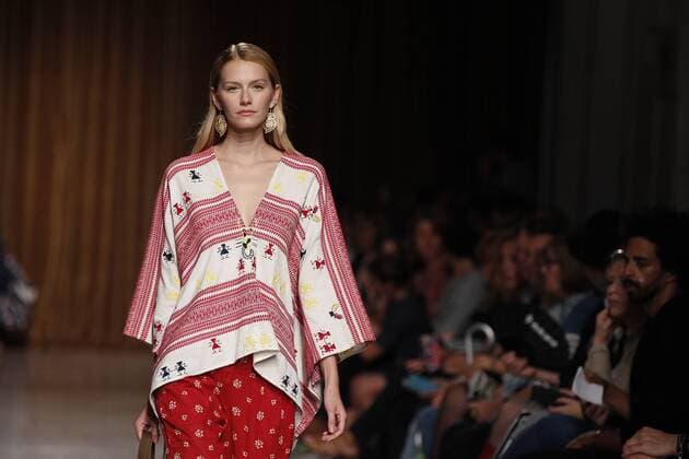 Oct. 10, 2015 - Lisbon, Portugal - Model presents spring summer 2016 creation by designer Christophe Sauvat during the 45rd edition of Moda Lisboa Fashion Week at the Patio da Gale on Terreiro do Paco Square in Lisbon on October 10, 2015. NURPHOTO CARLOS PALMA. Lisbon Portugal  - ZUMAn230