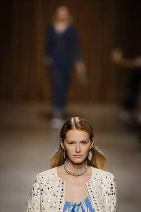 Oct. 10, 2015 - Lisbon, Portugal - Model presents spring summer 2016 creation by designer Christophe Sauvat during the 45rd edition of Moda Lisboa Fashion Week at the Patio da Gale on Terreiro do Paco Square in Lisbon on October 10, 2015. NURPHOTO CARLOS PALMA. Lisbon Portugal  - ZUMAn230