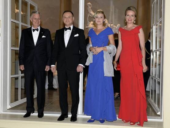 - WARSAW, POLAND: King Philippe - Filip of Belgium, Poland s President Andrzej Duda, Poland s First Lady Agata Kornhauser-Duda and Queen Mathilde of Belgium pose for the photographer before a recital by an ensemble of the National Orchestra of Belgium, at the Royal Theatre of the Old Orangery in Warsaw, Poland, on the second day of a three days State Visit of Belgium in Poland, Wednesday 14 October 2015.  ERICxLALMAND 04721061