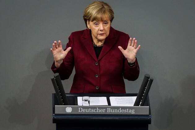 (151015) -- BERLIN, Oct. 15, 2015 -- German Chancellor Angela Merkel addresses a session on the refugee crisis at the Lower House of Parliament in Berlin Oct. 15, 2015. ) GERMANY-BERLIN-MERKEL-REFUGEE CRISIS ZhangxFan 