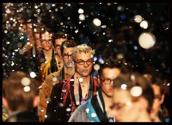 Burberry shares plunge; FTSE 100 trades higher. SOurce - BBC NEWS . 12 01 2015. London, United Kingdom. Finale of the Burberry Prorsum show at London Men s Fashion Week-Day 4  xStephenxLockx xi-Imagesx IIM-11235-0004