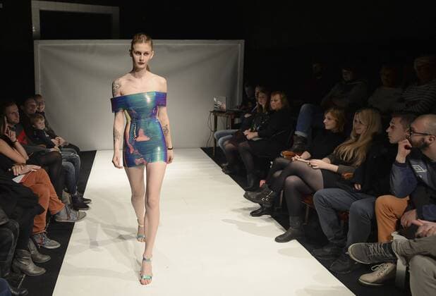 Oct. 15, 2015 - Krakow, Poland - A model displays Paula Fiuk s collection during the Interdisciplinary Fashion Show at the 40th OFF CTR Festival, Theatre Barakah, Krakow, Poland. 16 October 2015. Photo by: Krakow Poland  - ZUMAn230