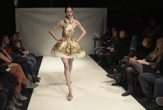Oct. 15, 2015 - Krakow, Poland - A model displays Paula Fiuk s collection during the Interdisciplinary Fashion Show at the 40th OFF CTR Festival, Theatre Barakah, Krakow, Poland. 16 October 2015. Photo by: Krakow Poland  - ZUMAn230