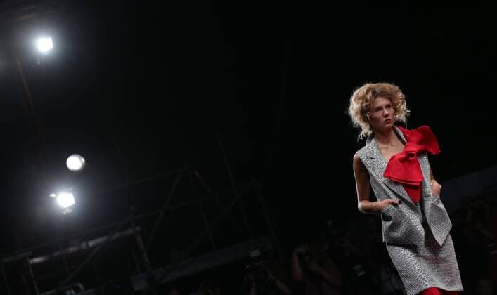 MOSCOW, RUSSIA. OCTOBER 16, 2015. A model wears a creation by designer Sergey Sysoyev for a spring summer 2016 collection at Plus Size Fashion Weekend Show during the 34th Moscow Fashion Week in Gostiny Dvor. Artyom Geodakyan TASS  TS00FFBE