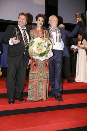 Armin Rohde, Melika Foroutan und Michael Gwisdek bei der Verleihung vom Hessischen Film- und Kinopreis 2015 in der Alten Oper. Frankfurt, 16.10.2015 Foto:xP.xBackx xFuturexImage