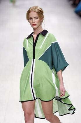 Oct. 17, 2015 - Kiev, Ukraine - A model presents a creation by Ukrainian designer LARISA LOBANOVA during the Ukrainian Fashion Week in Kiev, Ukraine, 17 October 2015. The event presents Spring Summer 2016 collections by Ukrainian and international designers from 14 to 20 October. Kiev Ukraine - ZUMAg194