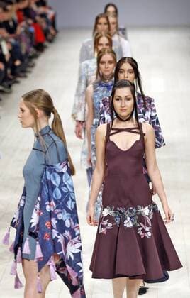 Oct. 18, 2015 - Kiev, Ukraine - Models presents a creation by Ukrainian designer Anna Starushko during the Ukrainian Fashion Week in Kiev, Ukraine,18 October 2015. The event presents Spring Summer 2016 collections by Ukrainian and international designers from 14 to 20 October. Kiev Ukraine  - ZUMAn230